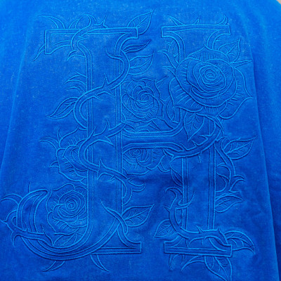 Flower Embroidery Blue Oversize