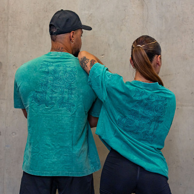 Flower Embroidery Green Oversize