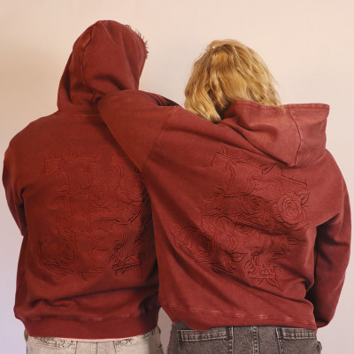 Flower Embroidery Burgundy Oversize
