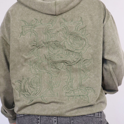 Flower Embroidery Olive Oversize