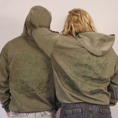 Flower Embroidery Olive Oversize