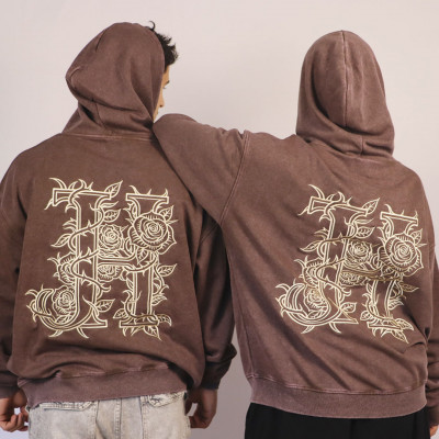 Flower Embroidery Brown Oversize