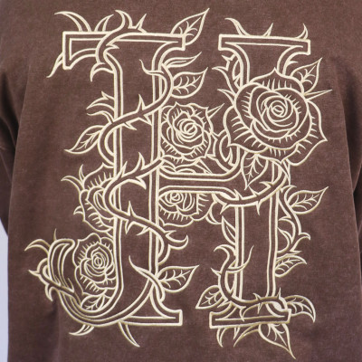 Flower Embroidery Brown Oversize