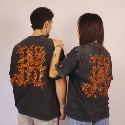 Flower Embroidery Black / Orange Oversize