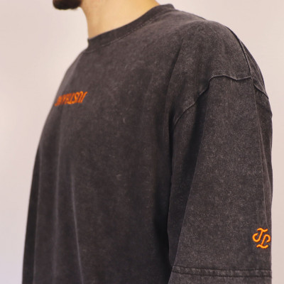 Flower Embroidery Black / Orange Oversize