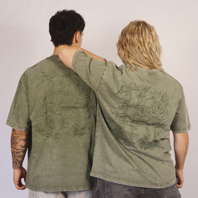Flower Embroidery Olive Oversize