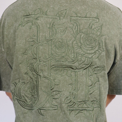 Flower Embroidery Olive Oversize